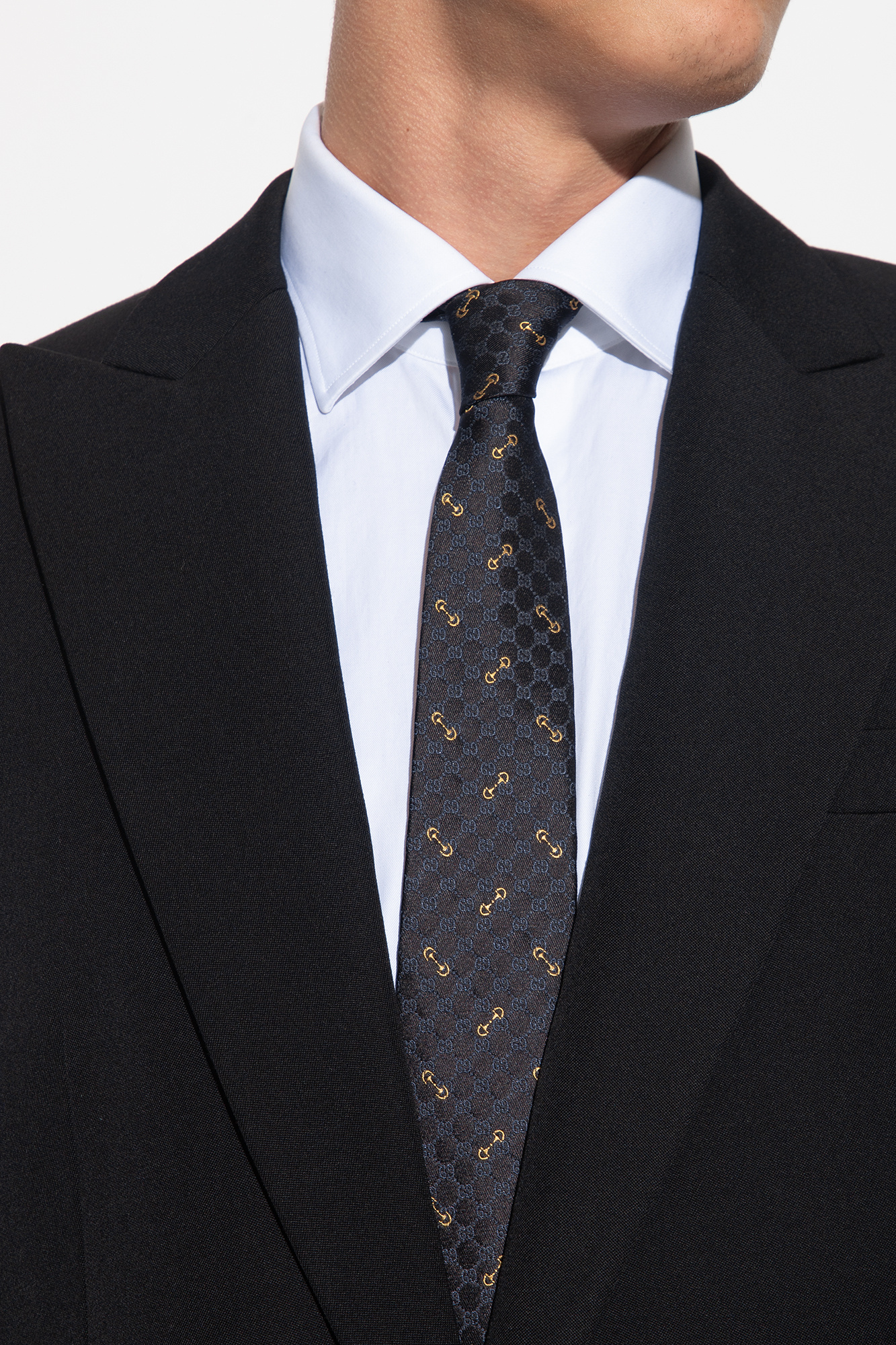 Gucci Black GG Monogram Guccissima Jacquard outlet Tie